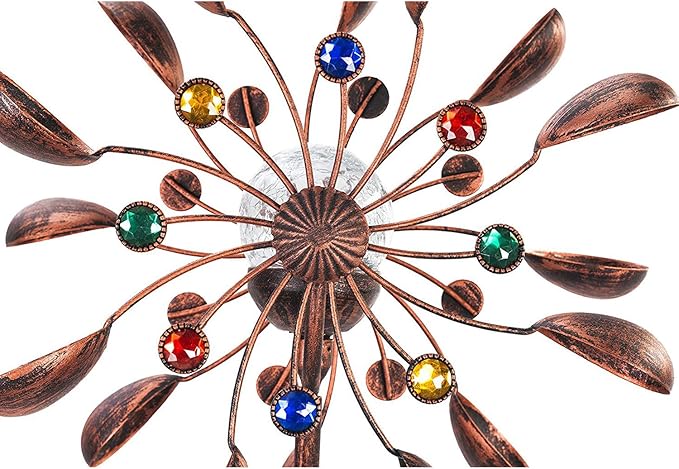 SteadyDoggie 75-Inch Wind Spinners Jewel Cup - Solar-Powered with Multi-Color LED Glass Ball - Metal Kinetic Windmill for Dual Wind Direction - Easy to Assemble Garden and Outdoor Yard Decorations