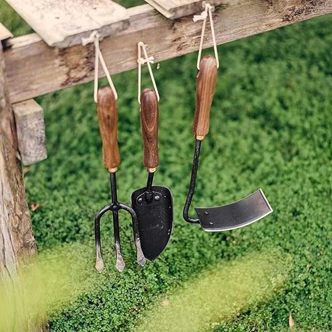 Barebones Square Hand Hoe - Garden Hoe for Weeding with a Long Handle - Japanese Gardening Tool, Sickle Garden Tool (Black/Walnut)