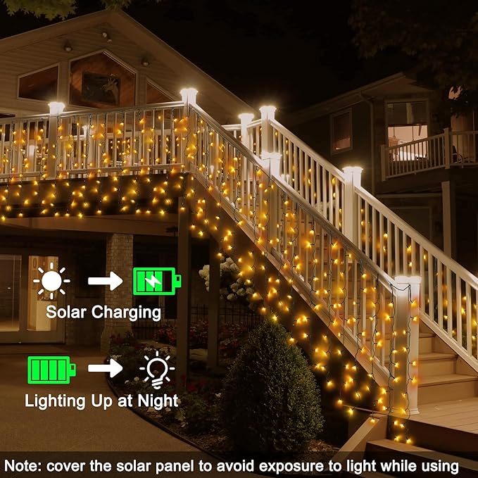 Solar Powered Curtain Lights 33ftx 3ft 500 LED Outdoor Curtain Lights Waterproof with Remote Timer for Garden Patio Fence Wedding Wall Gazebo Decor - Warm White