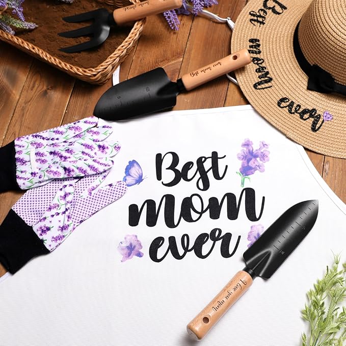 Percozzi Gifts for Mother‘s day Gardening Tools Kit Planting Tools Lavender Straw Hat Floral Apron Glove Women Birthday Spring Mother's Day Basket for Her Mother Outdoor Yard Lawn Horticulture Starter