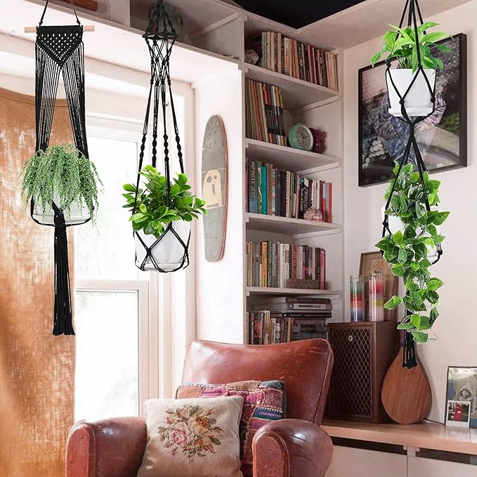 Macrame Plant Hangers, 6Pack Hanging Planters for Indoor Plants w/ 6 Set Hangers Kit Handmade Macromay Plant Hangers Indoor Flower Pots Holder Stand for Boho Home Décor (POTS NOT Included)