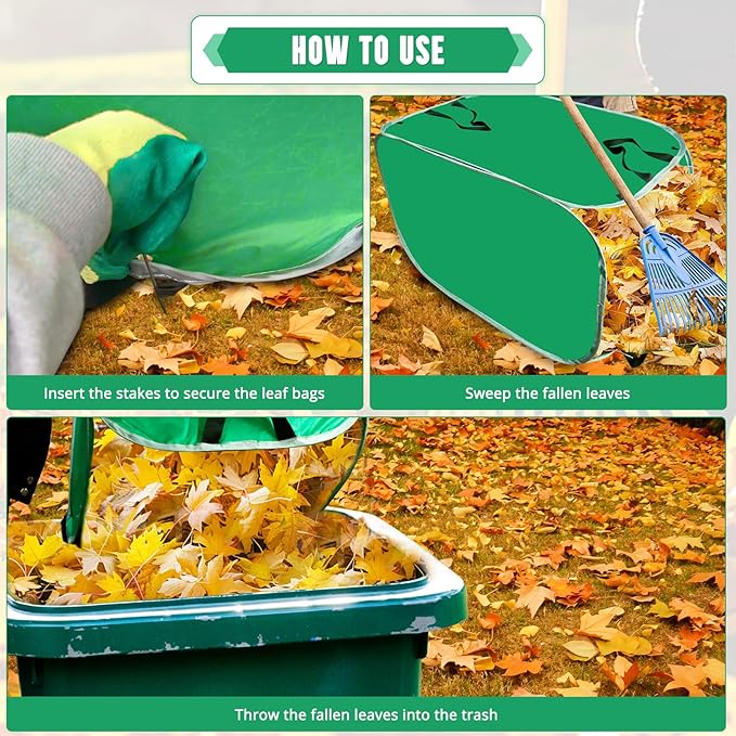 PUNCHMAN Foldable Lawn and Leaf Collector - Pop up Reusable Leaf Bags with Handles,Easy Leaf Remover for Yard and Lawn,Collapsible Garden Leaf Clean up and Picker Trash Bag for Leaves with Golves
