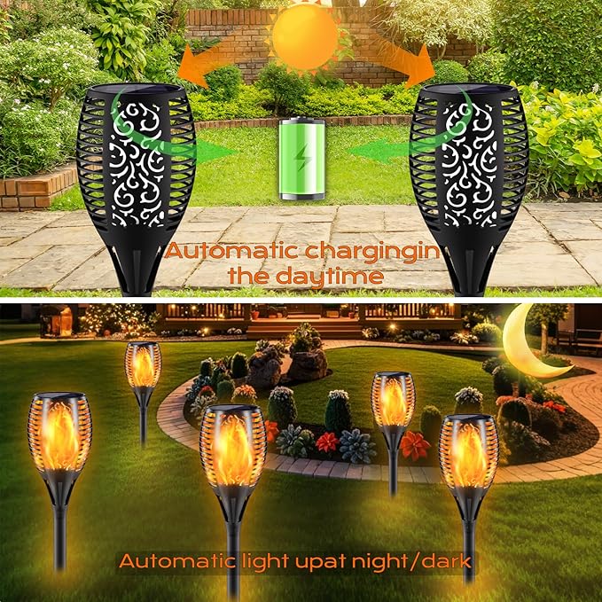 Upgraded Larger Solar Torch Lights, 43" Flickering Flame Solar Lights, Waterproof Outdoor Solar Landscape Decoration Lighting 96 LED Auto On/Off Garden Patio Yard Pathway,Black 2 Pack (2)