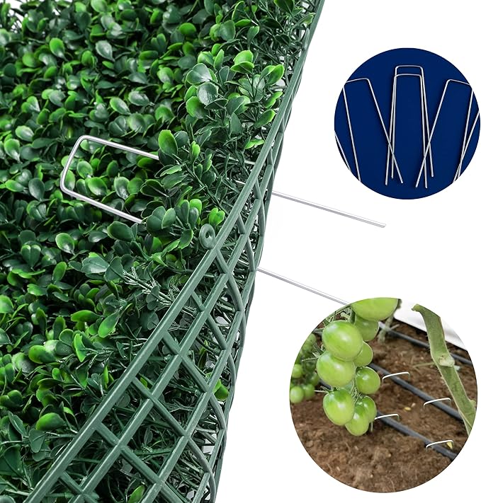 100 pcs 6 inch U-Shaped Landscape Staples and 10 pcs Fixing Gasket Sets, Garden Landscape Staples are Suitable for Outdoor Irrigation Hoses, Artificial Turf Nails, Fixed Fences and Tents, etc.