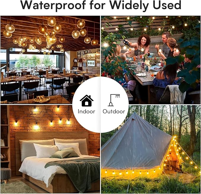 50FT LED Globe String Lights,Waterproof Hanging String Light with 25 Warm White Shatterproof G40 Bulbs(2 Spare), for Indoor/Outdoor Commercial Decor (50FT)