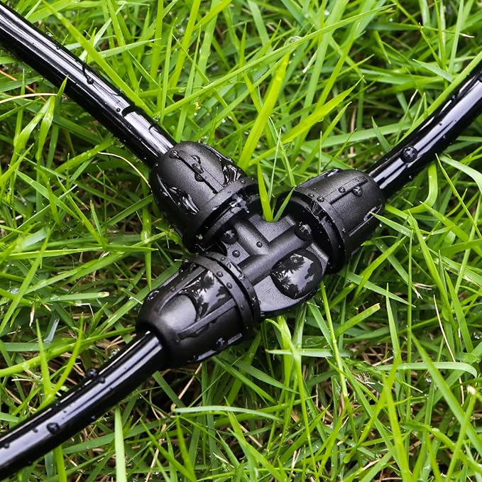 1/4" Drip Irrigation Fittings, 26 Pcs Lock Barbed Tee Connectors for 1/4 Inch Drip Irrigation Tubing Drip Line 3 Way T Parts with Lock Nut for Garden Lawn Drip Systems
