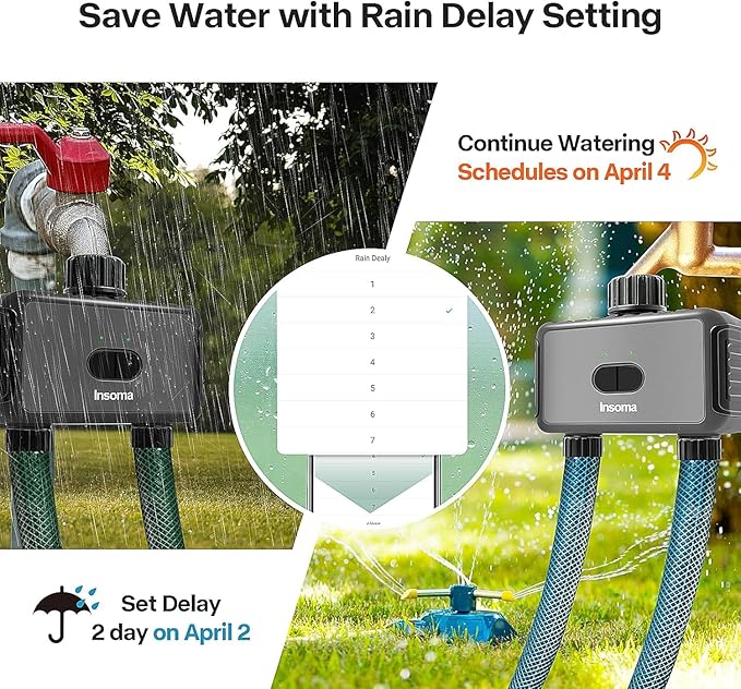 Smart Hose Watering Timer with Wi-Fi Hub, Automatic Irrigation System Controller for Lawns and Yard, Compatible with Alexa Dark Gray-Plastics Inlet & Plastics Outlet (2-Outlet)