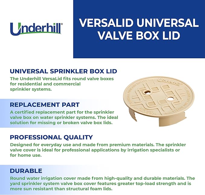 Underhill Sprinkler Valve Round Box Lid, VersaLid 10 Inch Universal Cover for Automatic Irrigation System, Tan, VL-10T