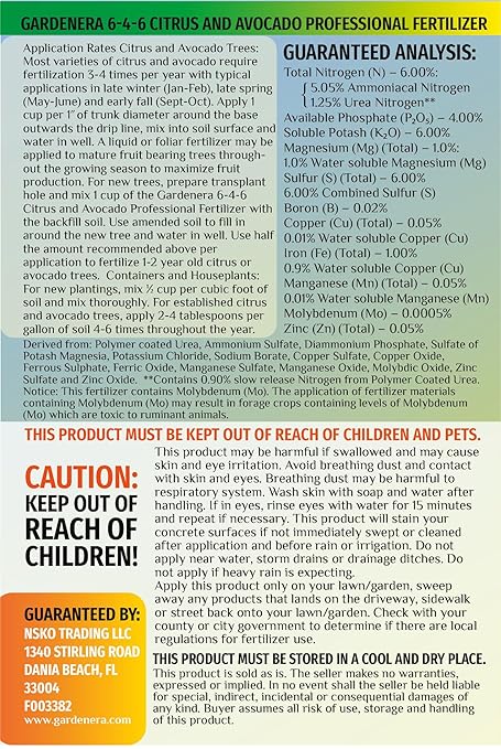 6-4-6 Citrus and Avocado Fertilizer - Unlock The Full Potential of Your Citrus and Avocado Trees - 20 QUARTS