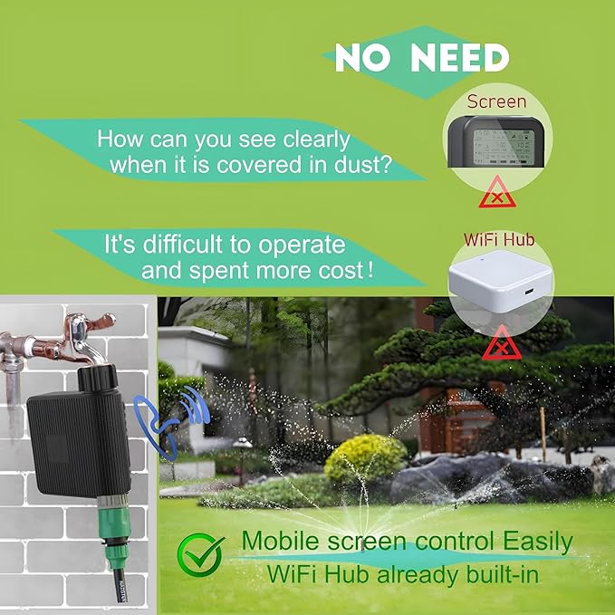 Smart Hose Timer WiFi & Bluetooth - Solar/USB Rechargeable Sprinkler Controller, Programmable Auto Water Timer with App for Lawn/Yard/Garden/Drip Irrigation, No Hub Required (2 Pieces)