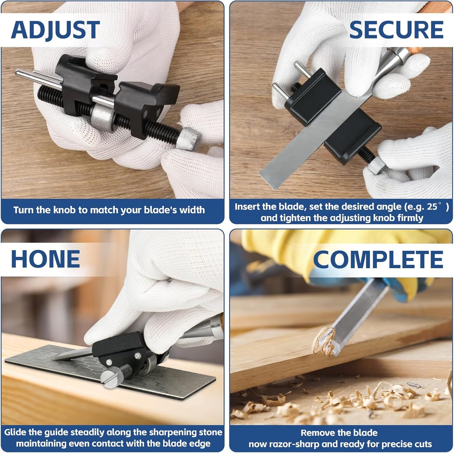 Chisel Sharpening Kit Honing Guide & 5 Diamond Sharpening Stones, Adjustable Chisel Sharpener Jig for Woodworking Tools, Plane Irons, Knives, and Blades, All-Metal Construction