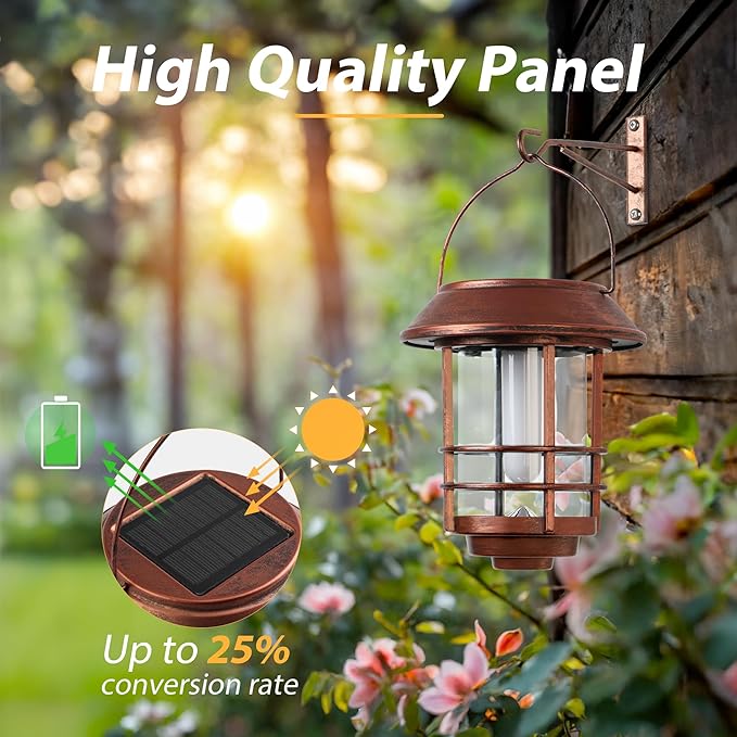 Otdair Solar Wall Lantern Outdoor, Flickering Flames Sconce Lights, Hanging Solar Lamps Wall Mount for Front Porch, Patio and Yard, 2 Pack, Bronze