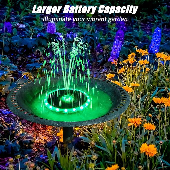 SZMP Solar Fountain, 4W Solar Powered Bird Bath Fountains with 4000 Battery, Color LED Lights, Outdoor Water Feature Fountain Pump with 7 Nozzle and 4 Fixers for Garden, Patio, Pond, and Pool