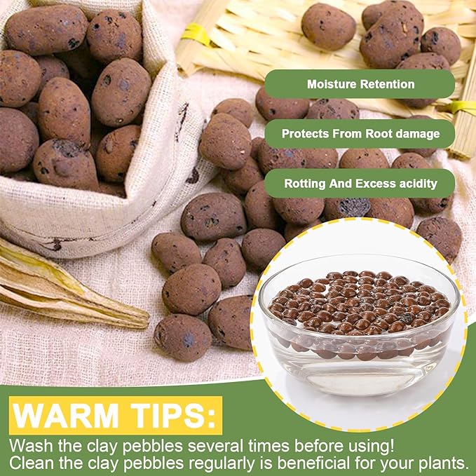 16 LBS Organic Clay Pebbles 4mm-16mm Leca for Plants 100% Natural Hydroton Clay Pebbles for Hydroponic Growing Gardening Orchids Drainage Decoration Aquaponics