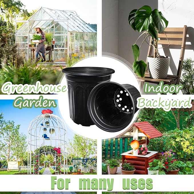 60 Pack 1 Gallon Nursery Plant Pots,Thickened Flexible Plastic Seedling Pot with Holes,Flower Plant Container for Succulents,Cuttings,Transplanting,Home Garden(Black)