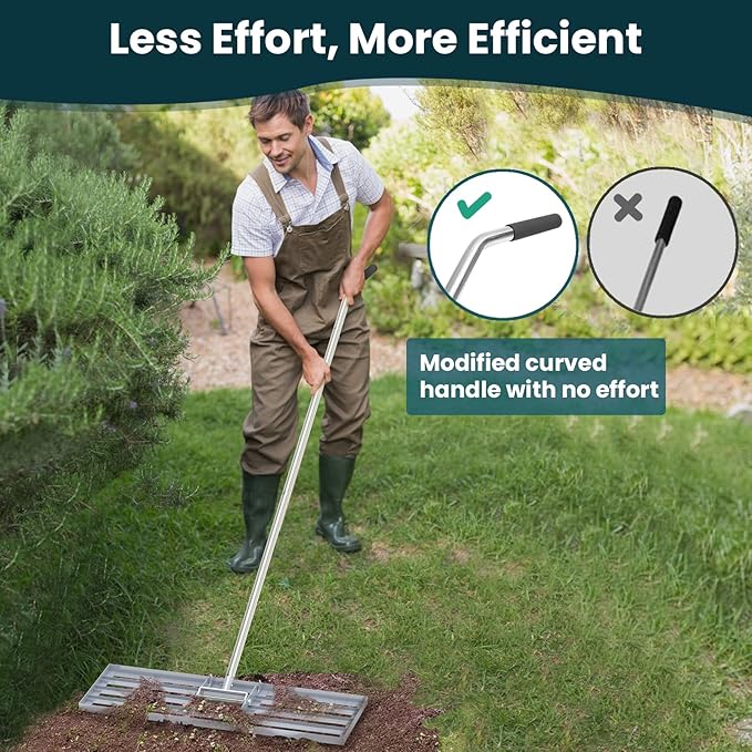 Lawn Leveling Rake 45" 6.5ft Lawn Leveler Ground Full Stainless Steel Leveling Rake Landscape Rake Topdressing Spreader Levelawn Tool for Backyard, Garden, Golf Couse, Farm, Pasture