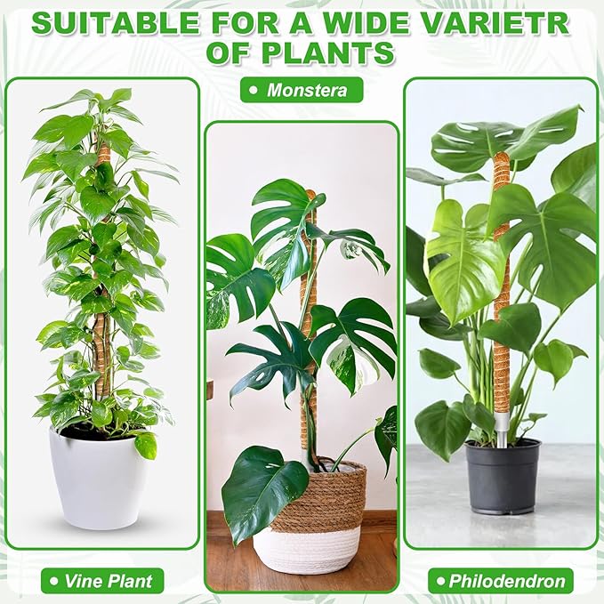 28 Inch Moss Pole, 2 Pack Bendable Moss Pole for Plants Monstera, Climbing Plants Indoor, Support Stakes, Coco Coir Poles, Trellis, Potted Plant Support