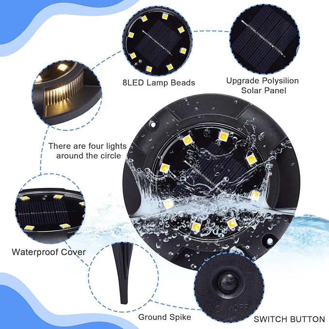 K.E.J. Solar Lights Outdoor Solar Lights for Outside 12 Pack Solar Lights Outdoor Waterproof Solar Garden Lights Landscape Lighting for Patio Pathway Lawn Yard Deck Driveway Walkway