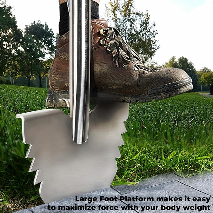 Half Moon Hand Edger Lawn Tool, Manuel Edgers with T-Grip Handle for Landscaping, Sharp Saw-Tooth Hand Lawn Edging Tool for Yard, Garden, Landscaping, Sidewalk, Cable Burying, 38 in