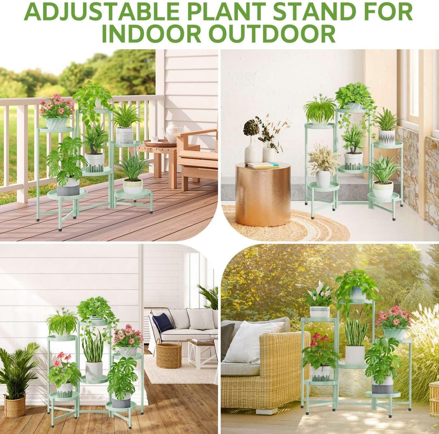 iDavosic.ly 6 Tier Large Plant Stand Indoor, 10 Inch Wide Tall Corner Metal Plant Stands Outdoor for Multiple Plants, Folding Tiered Flower Display Holder Rack Shelf, Light Green