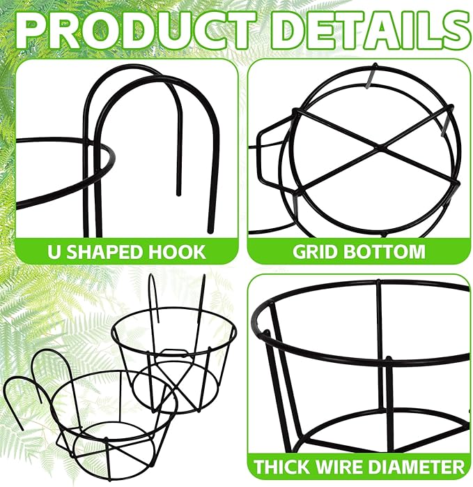 4 Pack Small Round Metal Hanging Railing Planters,Hanging Railing Planter Flower Pot Holder Basket Iron Art Rack Fence Shelf Container for Balcony,Garden,Indoor and Outdoor (Black)