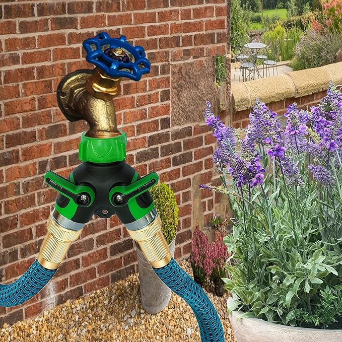 Y Hose Splitter 2 Way, 3/4” Garden Hose Connector with Comfortable Rubberized Grip for Outdoor Faucet, Sprinkler & Drip Irrigation Systems (LiG65)