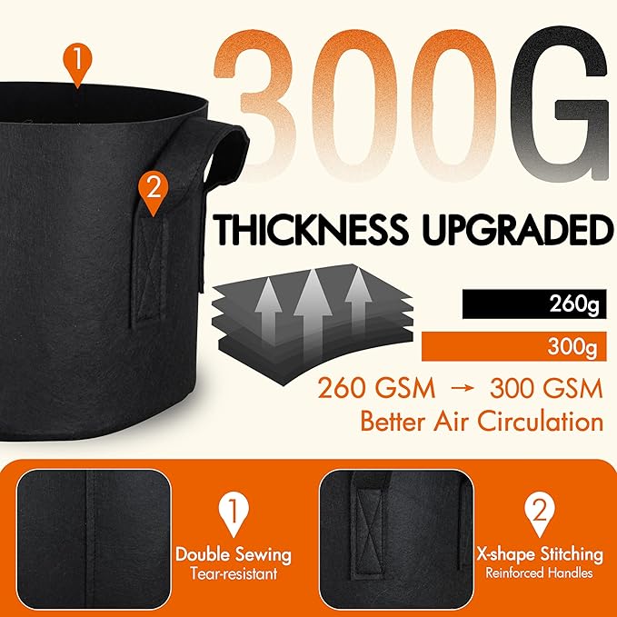 Gardzen 6-Pack 25 Gallon Grow Bags, Aeration Fabric Pots with Handles, Heavy Duty Cloth Pots for Plants