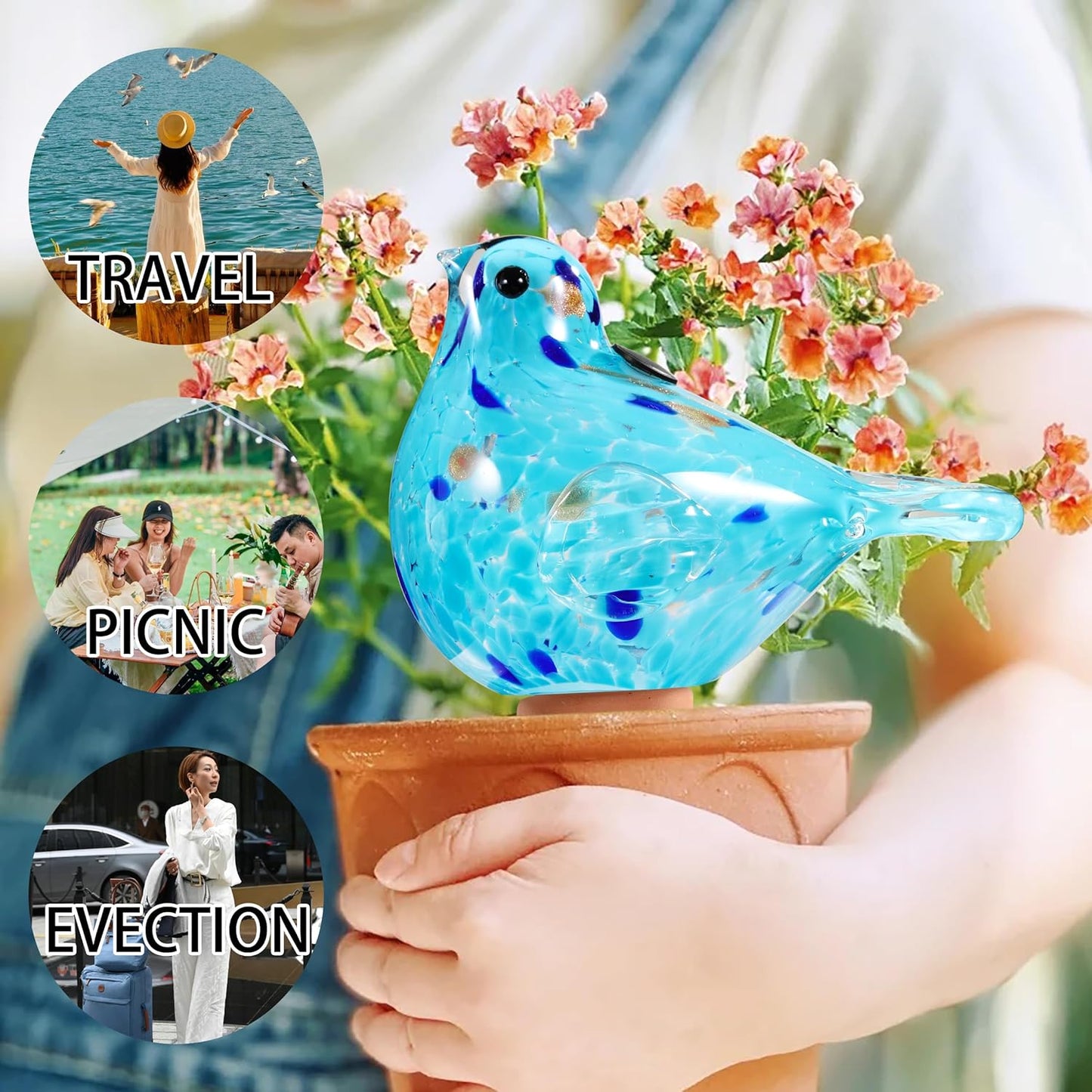 Glass Bird Shaped Plant Watering Ball Glass Automatic Watering Ball Flower Pot Insertion Spike Drip Irrigation Device Watering Ball Irrigation System Plant Enthusiast Gift (Light Blue)