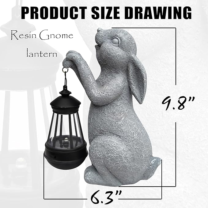 Rabbit Solar Garden Statues,Resin Rabbit Figurine Decorations with Solar Lights Lantern, Outdoor Figurines Lawn Garden Statue Decor Art for Lawn,Yard, Balcony Ornament.