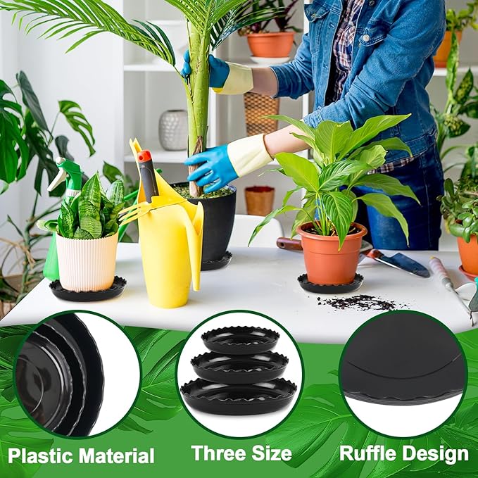 6 Packs Wave Plant Saucer - Plastic Flower Pot Drip Trays/Durable Heavy Duty Black Plant Tray for Indoor and Out Door Plant(6/8/10 inch)