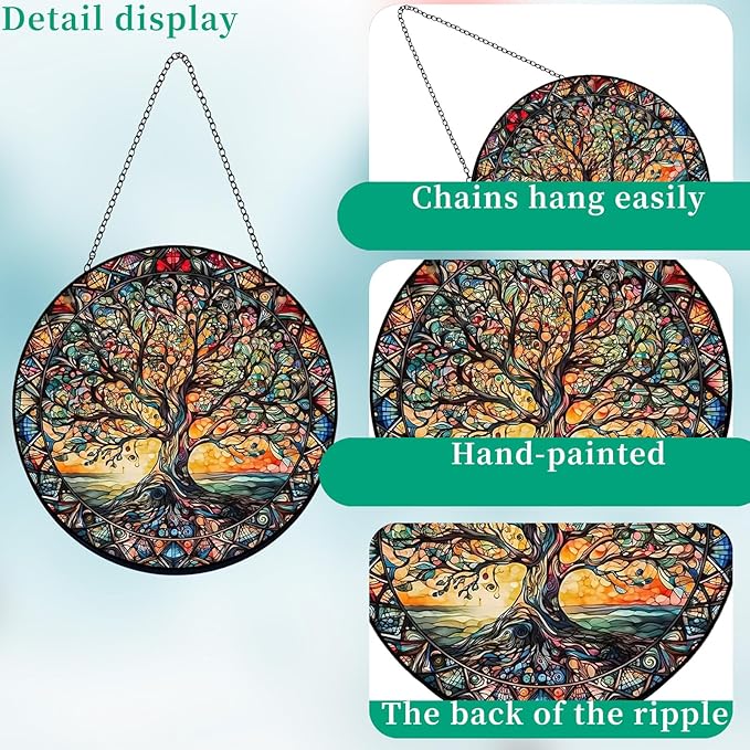 Tree of Life Suncatcher Indoor/Outdoor Stained Glass Window Hanging - Handmade Stained Glass Suncatchers for Windows Hanging - Decoration for Home Garden Christmas Party Wedding Housewarming Gifts