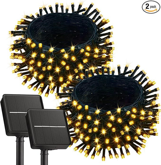 Brightown 2 Pack Solar String Lights for Outside, 92Ft 240 LED Solar Lights Outdoor Waterproof with 8 Modes, Solar Outdoor String Light for Patio Yard Tree Garden Party Decorations, Warm White