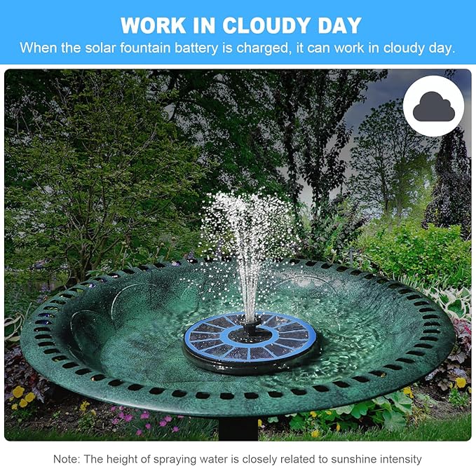 Solar Water Fountain with 2000 mAh Battery Backup Works in Cloudy, 3.5 W Glass Small Solar Fountain Pump with 7 Nozzles, Bird Bath Fountains Solar Power for Bird Bath, Hummingbird,Pond, Garden