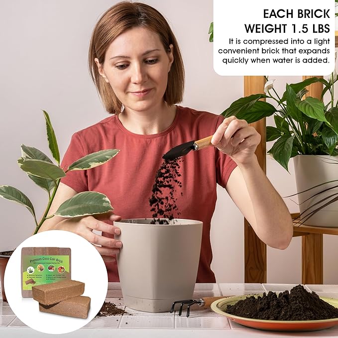 Premium Coco Coir Bricks, 4 Pcs, 100% Organic Compressed Coconut Coir Starting Mix with Low EC & pH Balance for Gardening, Potting Soil, Herbs, Flowers, and House Plants