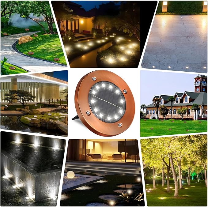 Outdoor In-Ground Lights Solar Disc Lights Outdoor Solar Garden Lights In Ground Solar Landscape Light 4Pack 12 led for Pathway Yard Patio Walkway