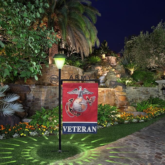 Army Garden Flag Stand Holder with Solar Light Garden Flag Pole with American Flag Gifts Lawn Yard Flag Holder Stake for Flag Outdoor Lawn Décor
