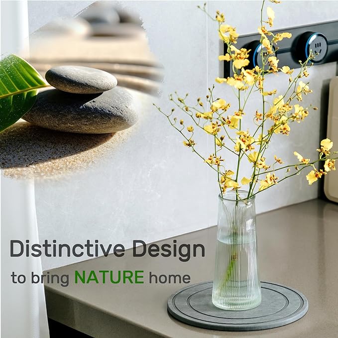 Diatomaceous Earth Plant Saucer for Indoor, 2 Pack 8 inch, Instant Dry Pot Saucer, Plant Drip & Drainage Tray for Indoor, Stone Gray