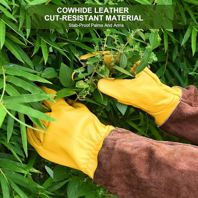 Womens Gardening Weeding Working Gloves, Leather Garden Glove for Women Thorn Proof No Stab for Digging, Planting,Pruning