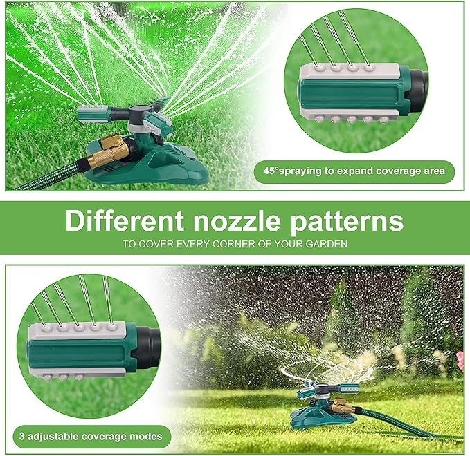 Garden Sprinkler,Upgrade Lawn Sprinkler Automatic 360 Degree Rotating Irrigation Sprinkler System, Garden Hose Sprinkler for Yard/Built in 36 Units Angle Spray Nozzles-1Pack(Green)