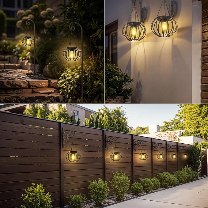 Solar Lanterns Outdoor Waterproof - 2 Pack Solar Outdoor Lanterns, 15"" Solar Lights Outdoor Hanging, Lanterns Decorative Outdoor Pumpkin Shape, Black, Wq-OSL-001