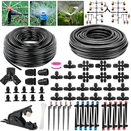 236FT Drip Irrigation Kits, Automatic Drip Irrigation System with 1/4 Drip Irrigation Tubing for Outdoor Plants, Garden Misting Plant Watering System for Yard, Lawn, Patio, Raised Bed