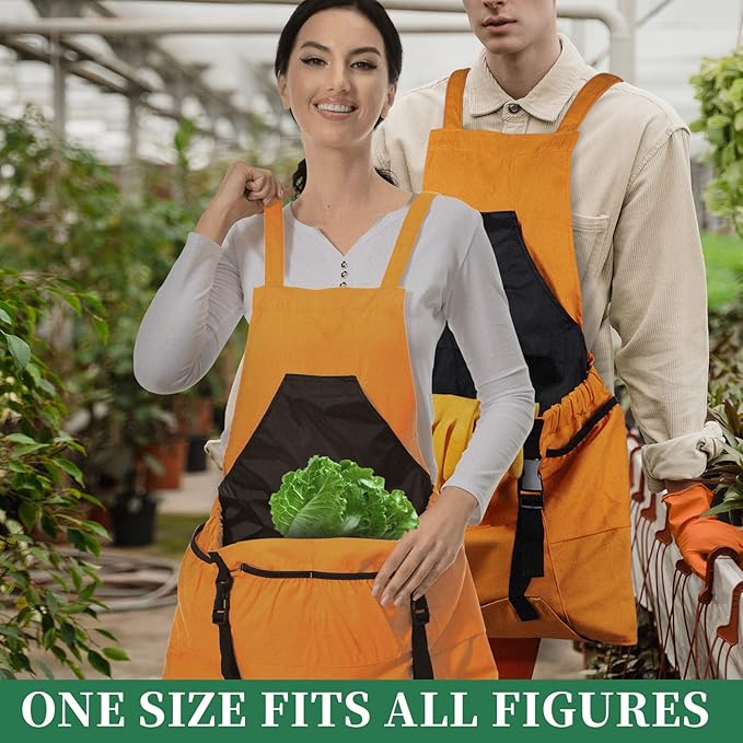 Gardening Apron,Unisex 8Oz Waterproof Canvas Garden Apron with Pockets for Harvesting, Gardening Gifts for Women