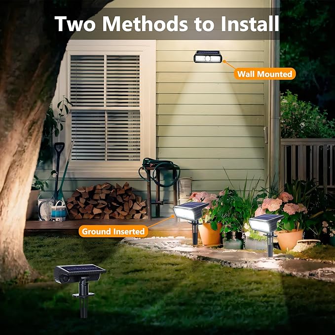 Toodour Solar Spot Light Outdoor, 2 Pack Solar Lights Outdoor with 2 Modes, Waterproof Solar Powered Flood Lights Landscape Lighting for Yard Garden Home Pathway Walkway Outdoor Decor - Cool White