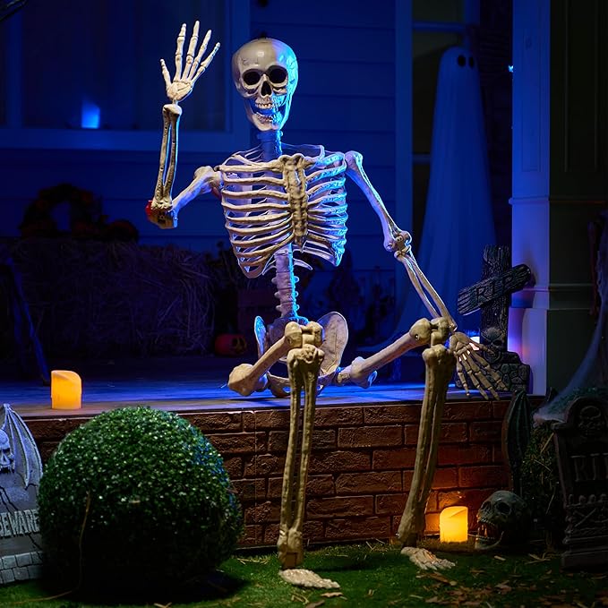 JOYIN 6.9 FT Halloween Skeleton Posable Plastic Full Body Realistic Human Bones with Movable Joints for Indoor Outdoor Halloween Props Spooky Scene Party Decorations（Yellow,No Screwdriver）