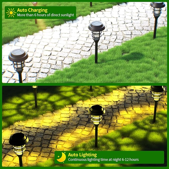 Solar Lights Outdoor Waterproof for Yard, 6 Pack Solar Pathway Lights Outdoor Lawn Lights Solar Powered Outdoor Lights LED Landscape Lighting Solar Garden Lights for Patio, Outside, Driveway, Walkway