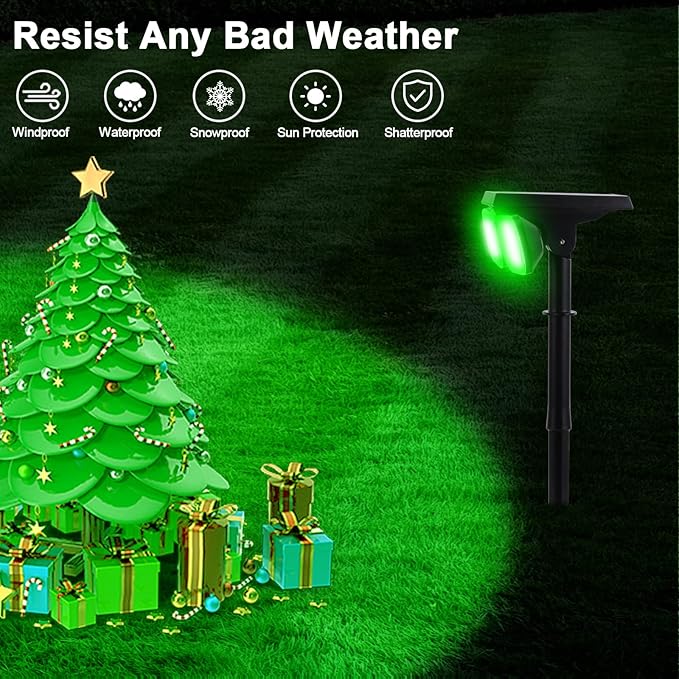 EMANER Solar Outdoor Spot Lights, RGB Solid Color+Multicolor Changing, Solar Spotlight Keep On, Dusk to Dawn Pathway Stake Light Waterproof for Christmas Halloween Outside Tree Garden Decor, 2Pack
