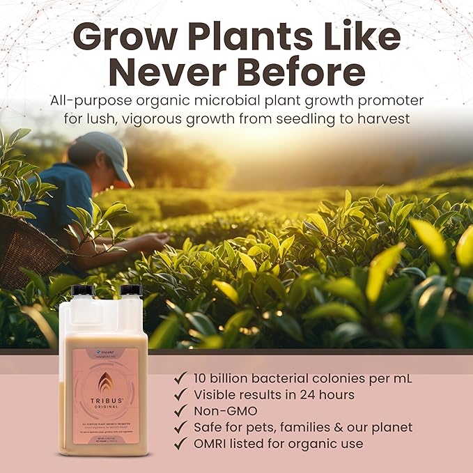 Tribus Organic Microbial Inoculant – Root Booster for Plants, Increases Plant Yield, Root Growth, Flower & Fruit Quality. Bloom Booster. Visible Root Growth in 24Hrs. Packaging May Vary. 33.8 oz