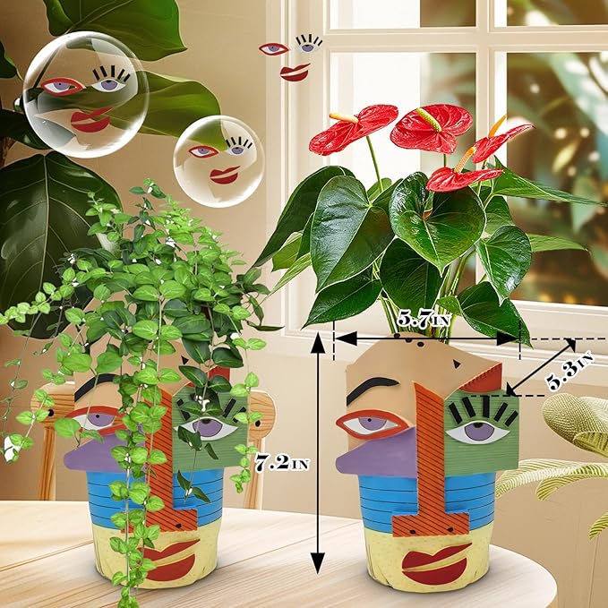 Abstract Face Planters Pots Head,Unique Head Planter for Indoor Plants,Funny Face Flower Pot,Colorful Plant Pots for Outdoor Garden Deco and Home Art Decoration(Eclectic)