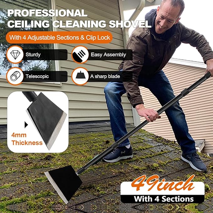 Garden Shovel, Ice Scraper for Cleaning, Snow Flat Shovel with Adjustable Long Handle and Heavy Duty Sharp Blade, Cleaning Weed Remove Tool for Lawn Edging Back Yard Sidewalk Grass