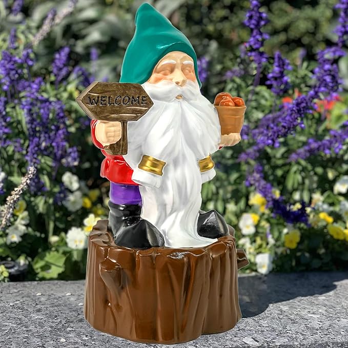 Bbiamsleep 8 Inch Garden Gnome Statue Resin Gnome Figurine with Welcome Sign Outdoor Garden Gnome with Tree Stump Gnome Lawn Statue for Indoor Outdoor Home Patio Yard Lawn Fairy Garden Decor